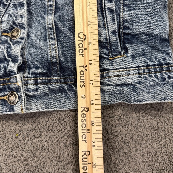 We The Free Denim‎ Jacket Womens XS Blue Acid Wash Cropped Distressed Jean Coat - Picture 8 of 11